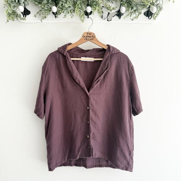 Mantaikotai Women’s Purple Linen Short Sleeves Button Down Shirt Size XXL NN1486 - Picture 1 of 3